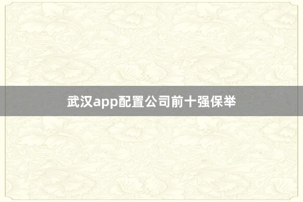 武汉app配置公司前十强保举